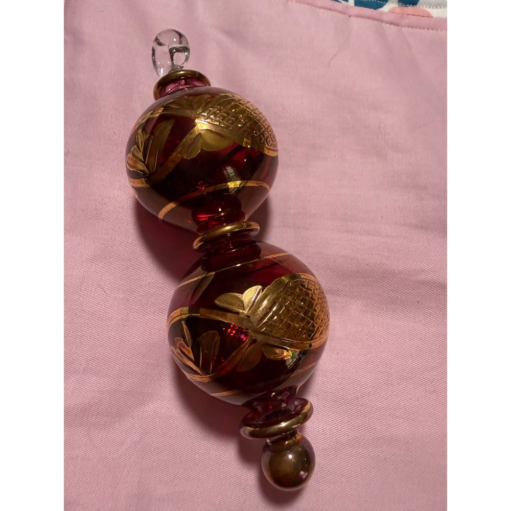 Kurt Adler Luxor Christmas Ornament Red Gold Glass Double Ball Vintage 90s 5.5"